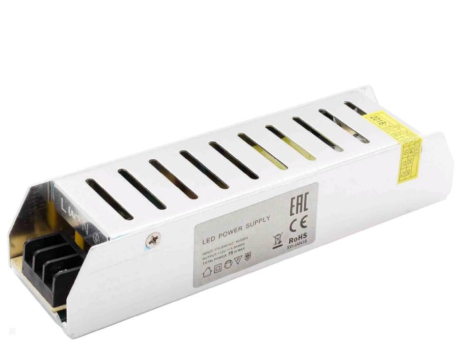 Apeyron | Тр-р OT =12V  75W  170-250V LED компактный (узкий) 75Вт, IP20, 6,5А, 160*40*30 apeyron 03-48